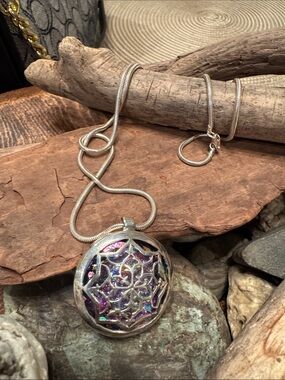 Sterling Silver Iridescent Resin Pendant Necklace - Multicolor